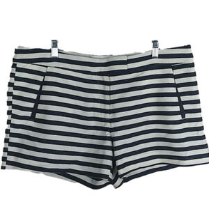 𝅺Dalia Blue White Striped Mid Rise Button Zipper Front Walking Shorts